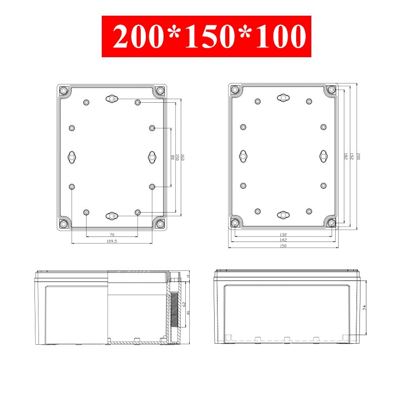 Waterdichte Plastic Behuizing Doos Elektronische Elektrische Project Doos Abs Outdoor Junction Box Behuizing IP67 Project Instrument Case: 200x150x100mm