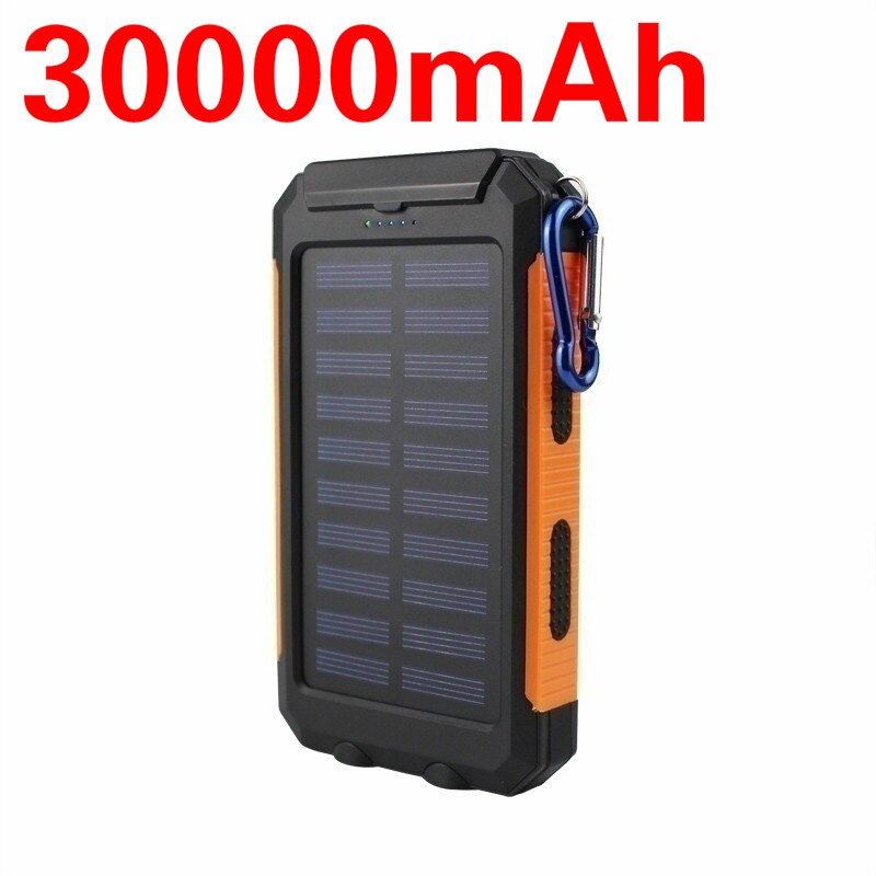 30000mAh Solar Power Bank Dual USB with SOS LED Charger Travel Waterproof External Battery for Iphone Samsung Xiaomi Powerbank