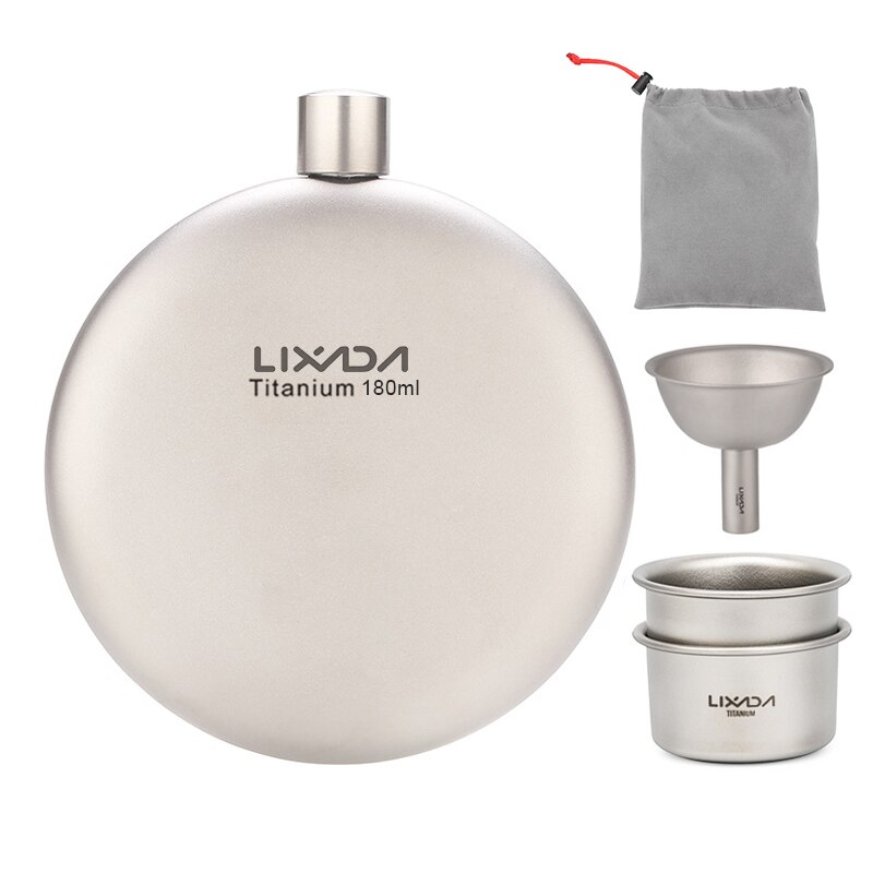 Lixada, Petaca de titanio a prueba de fugas, botella de vino de Whisky con Alcohol, con juego de tazas para Camping al aire libre, mochila de viaje, Picnic: 180ml and 2 cups