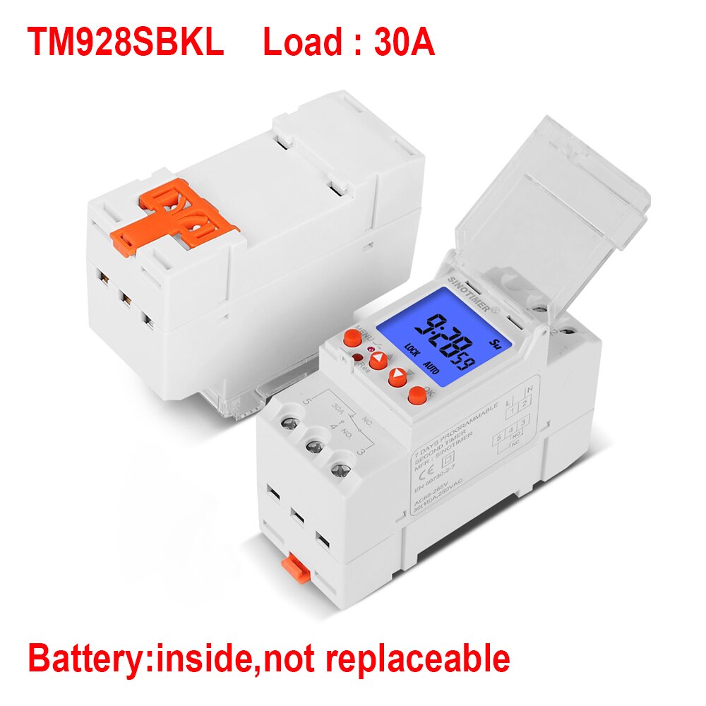 1 Second to 168 Hours Programmable Electronic Time Clock 16A 30A 110V 220V Big LCD Backlight Display Timer with Lock Function: 30A