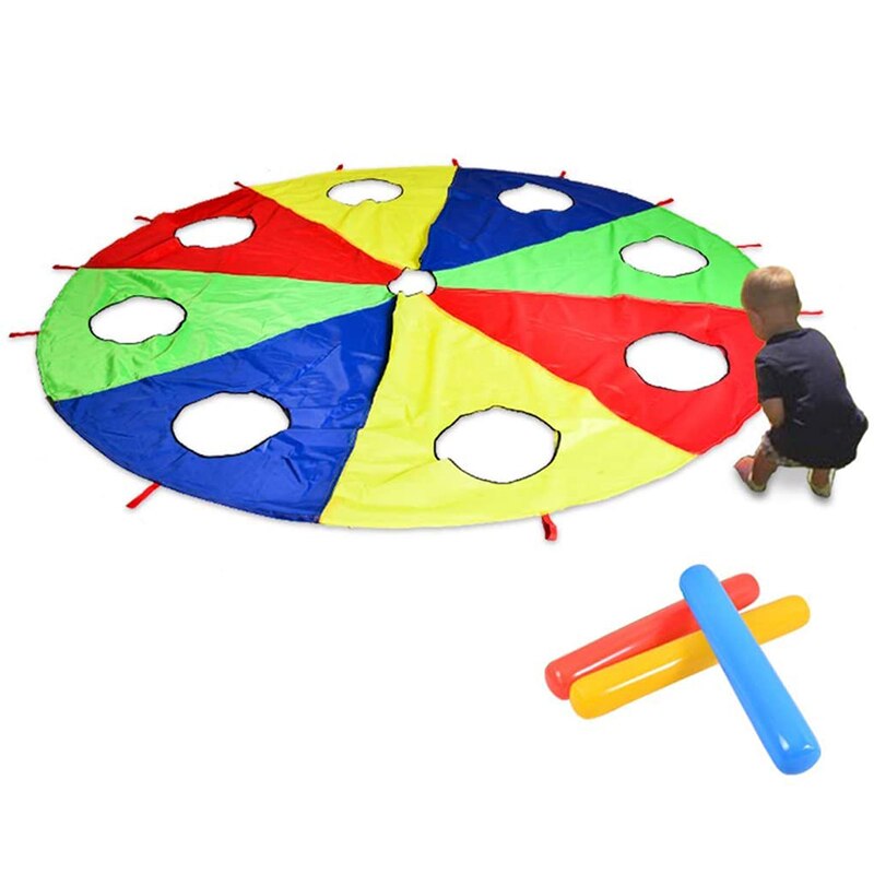 Paracaídas de arcoíris paracaídas 6 pies, juego de paracaídas al aire libre (W Mouse) juguete de actividad con 3x palos de aire 2M