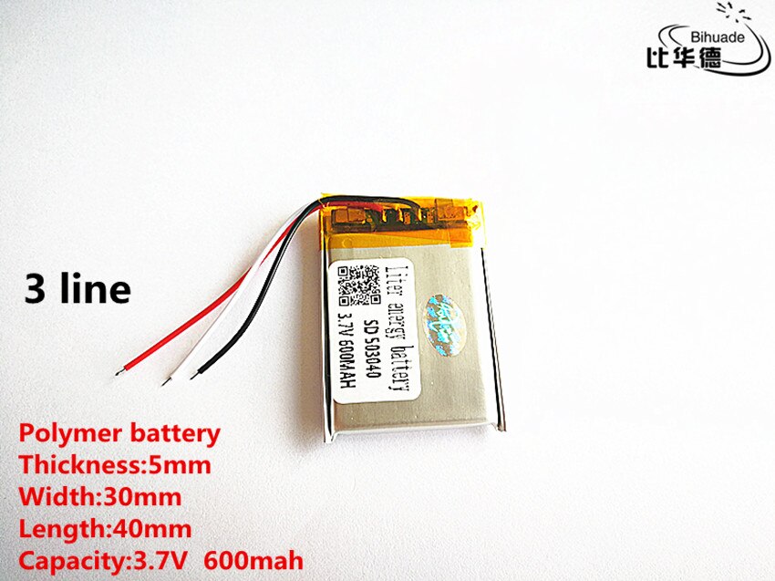 3 line Good Qulity 3.7V,600mAH,503040 Polymer lithium ion / Li-ion battery for TOY,POWER BANK,GPS,mp3,mp4