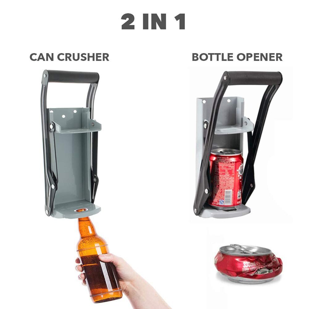 16oz Iron Heavy Duty Wall Mounted Pull Can Crusher Hand Push Beer Soda Cans Bottle Opener Handle Recycler Bottles Recycling Tool