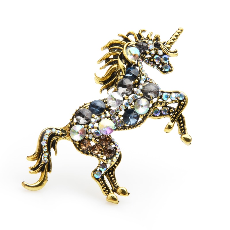 Wuli & Baby Rhinestone Eenhoorn Broches Vrouwen Legering Paard Dier Bruiloften Banket Broches Jaar