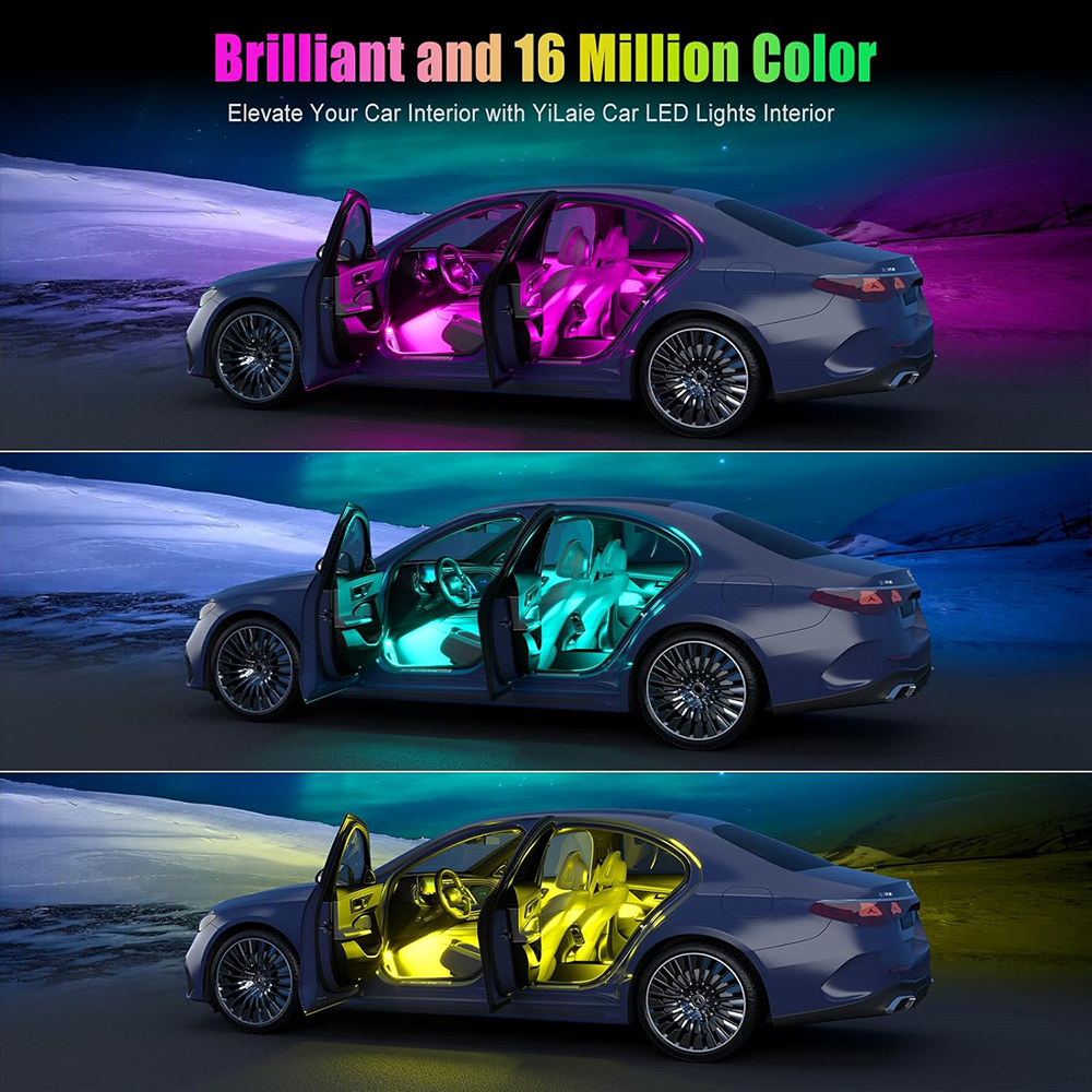 Interior do carro ambiente rgb led luz néon multi-cor sincronização de música dinâmica com controle de aplicativo universal fácil instalação luzes automáticas