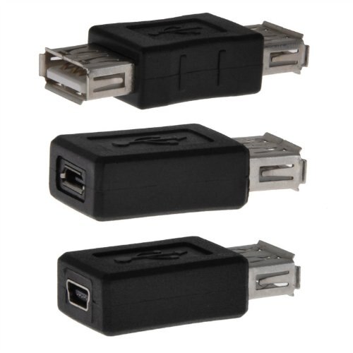 3 piezas USB A hembra + USB hembra A Micro USB hembra + USB hembra A Mini adaptador USB hembra de 5 pines, conectores