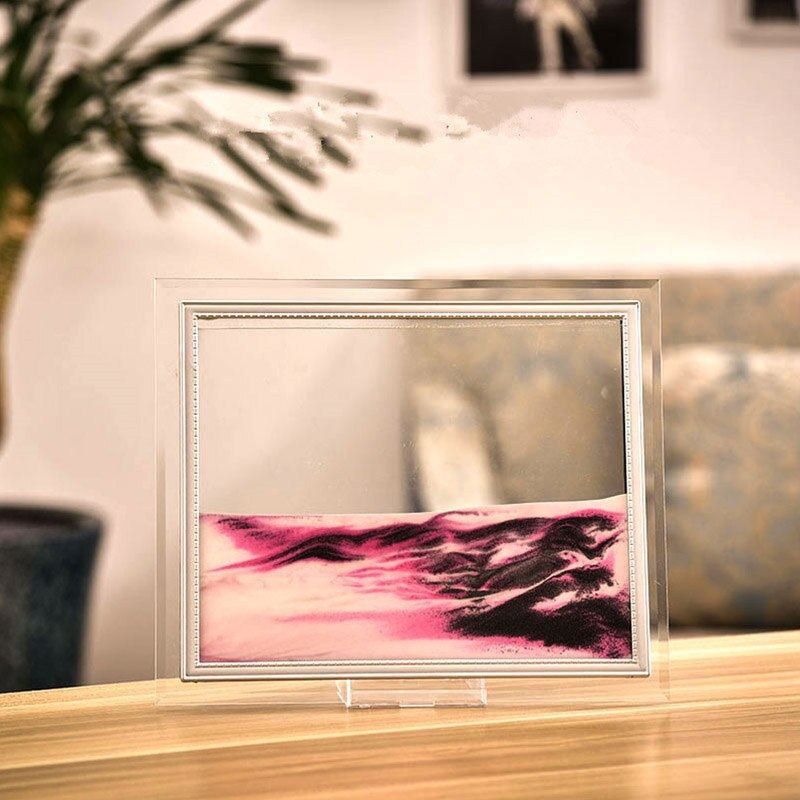 Marco de cristal transparente con pintura de arena, arena de arena con flujo dinámico 3D E2S