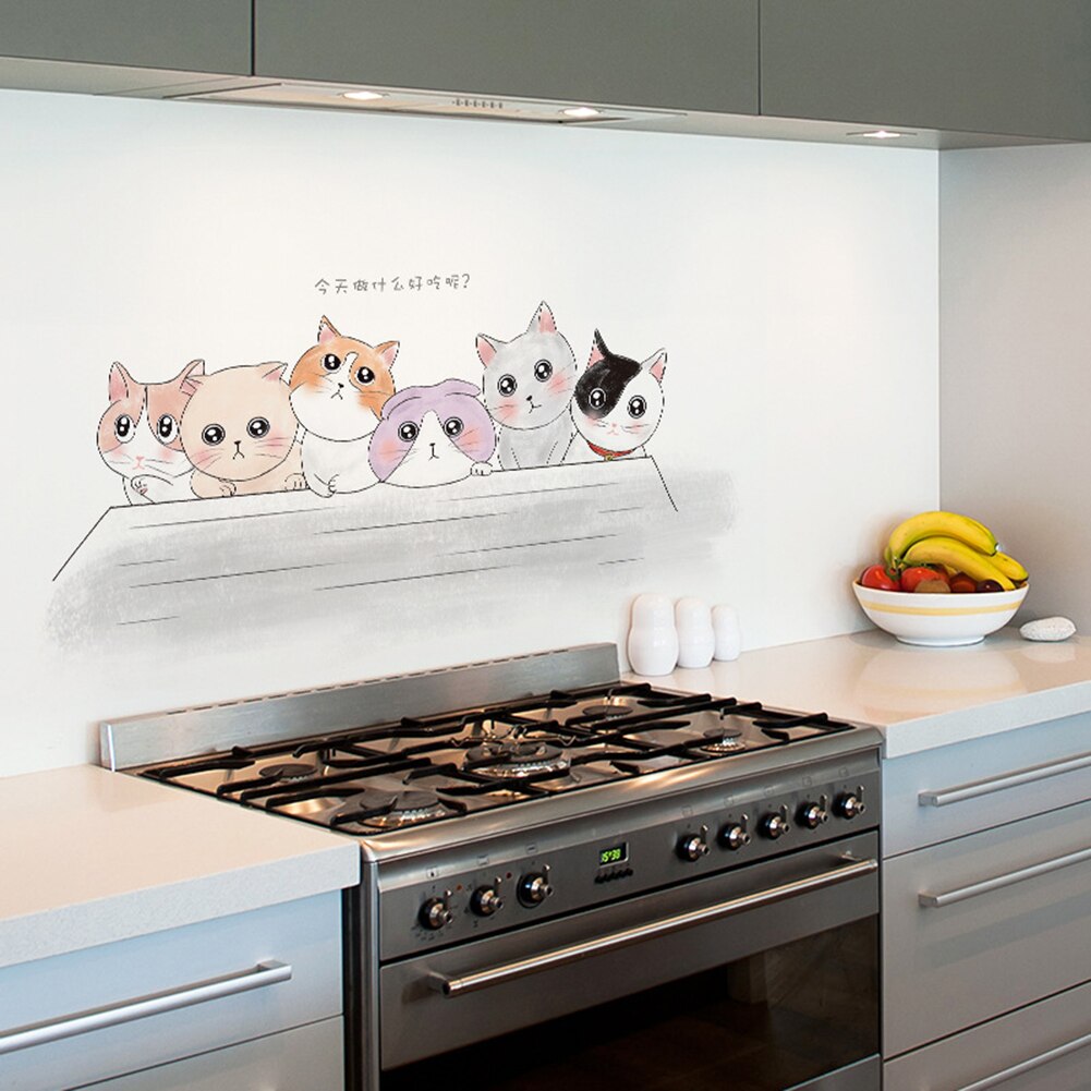 Anti-olie varmebestandig sød kat vægfliser klistermærke køkken badeværelse mærkat indretning varmebestandig ikke-falmende selvklæbende