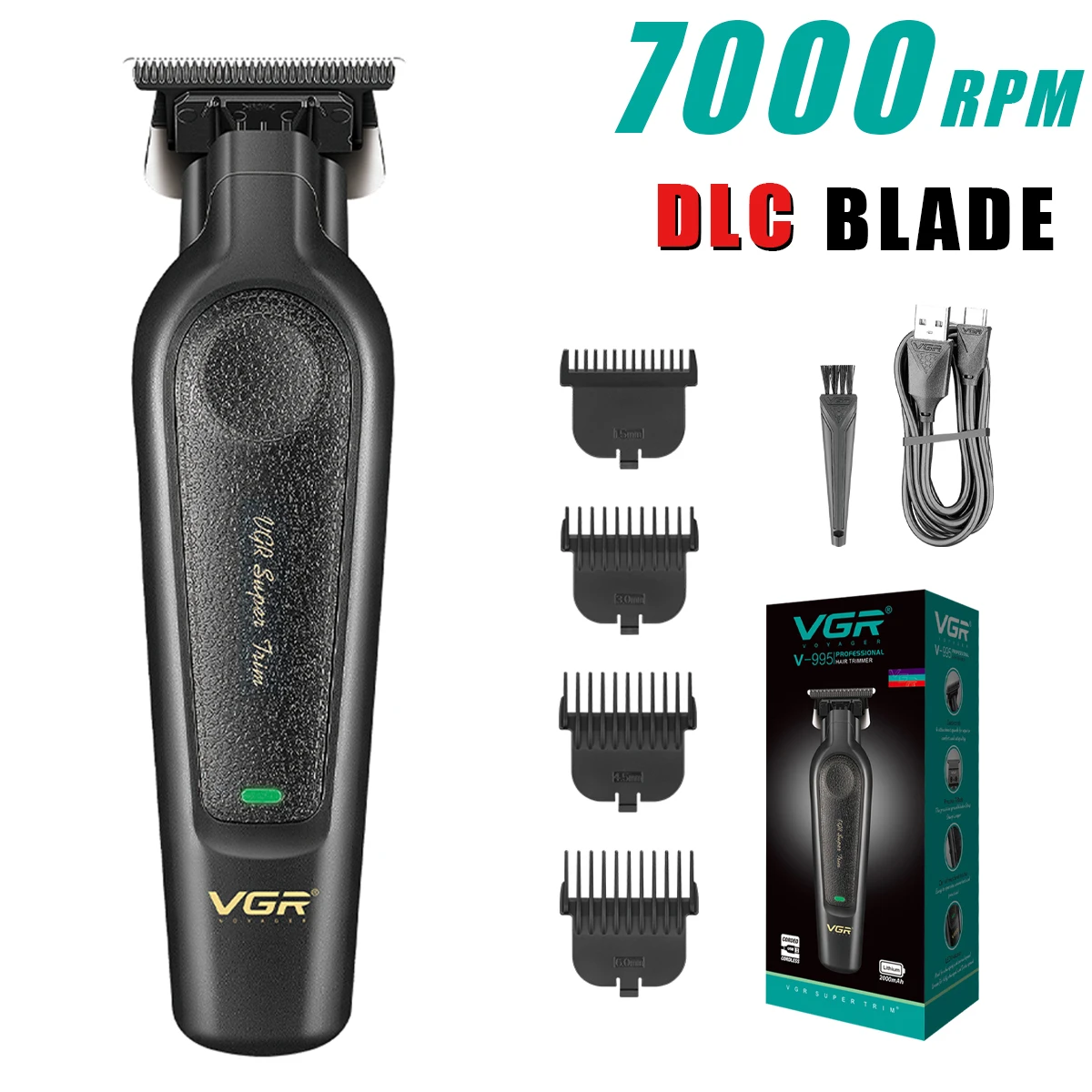 VGR V-995 tondeuse à cheveux professionnelle pour hommes DLC t-blade à faible bruit lame en céramique sans fil tête d'huile tondeuse à cheveux Machine de finition