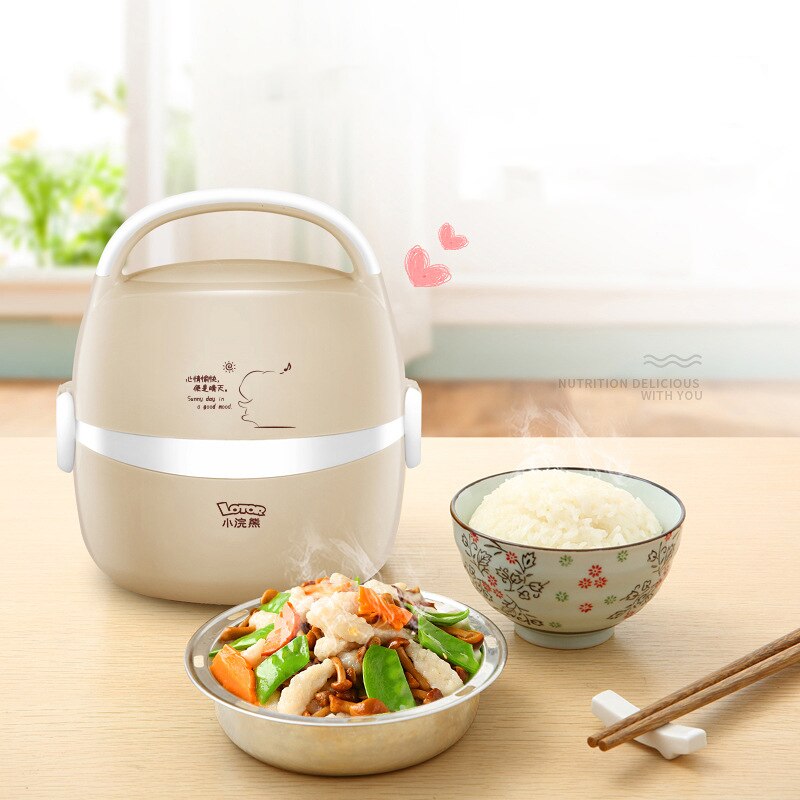 Kbxstart Multi-function Portable Mini Electric Lunch Box Stainless Steel Liner Rice Cooker Food Steamer Cooking Container 220V