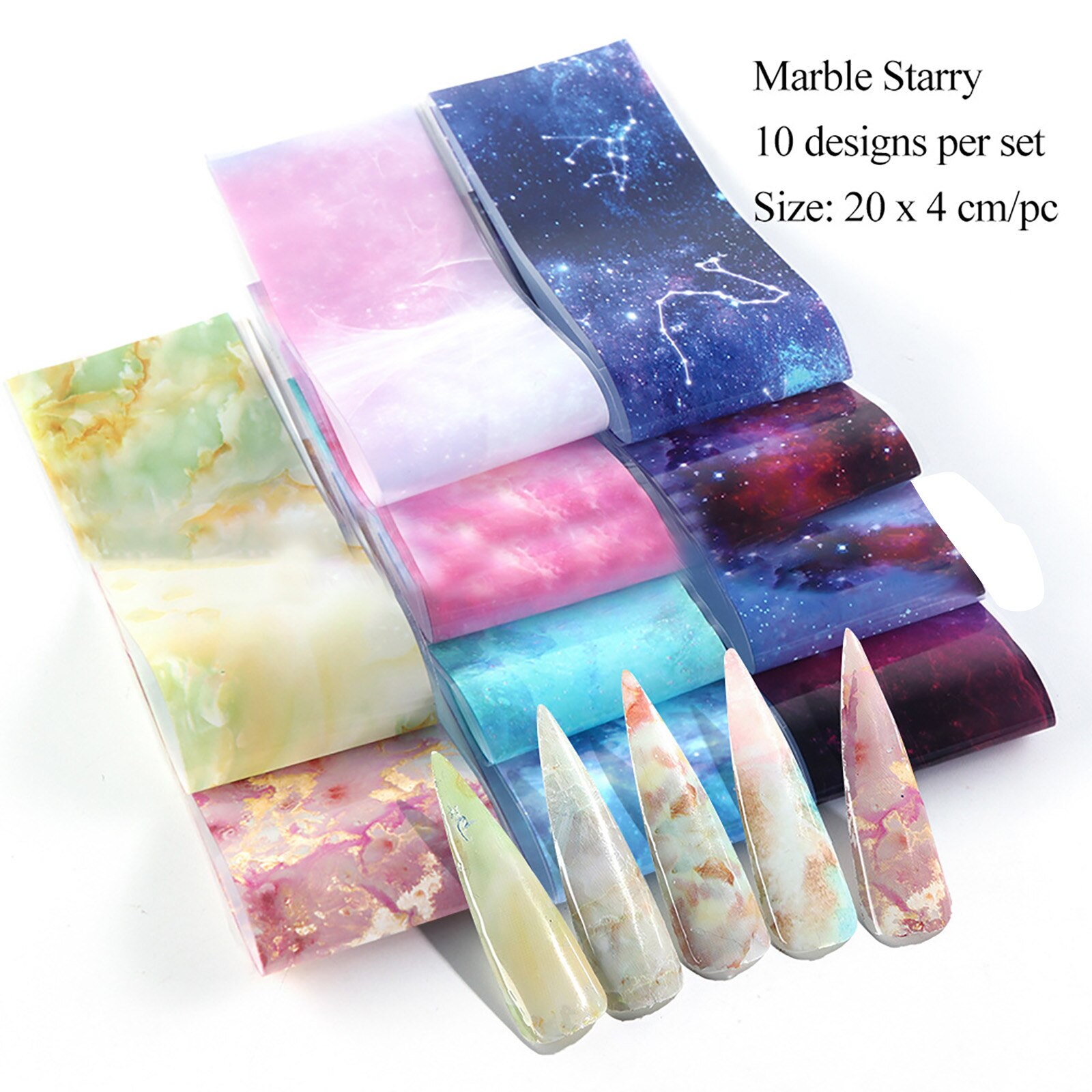 10 Stks/set Galaxy Nail Art Sticker Nail Holografische Sterrenhemel Mix Transfer Folie Nagels Decal Voor Nail Art Decor Manicure # P30