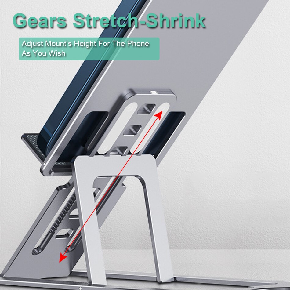 Adjustable Cell Phone Stand Foldable Aluminum Desktop Phone Holder Compatible with iPhone Samsung Galaxy All Smartphones