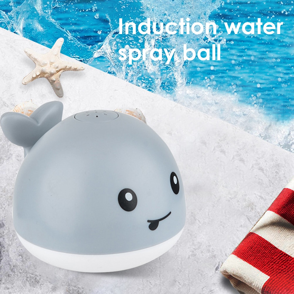 Spædbarn elektrisk induktion vand spray spray legetøj hval til badeværelse sprinkler legetøj med lys musik baby leg bad vand legetøj: Grå