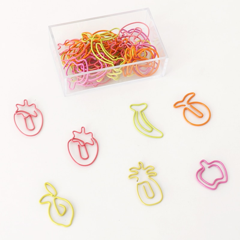 TUTU 30pcs/lot Kawaii fruit Shaped Metal Paper Clip Bookmark Stationery School Office Supply Escolar Papelaria H0341