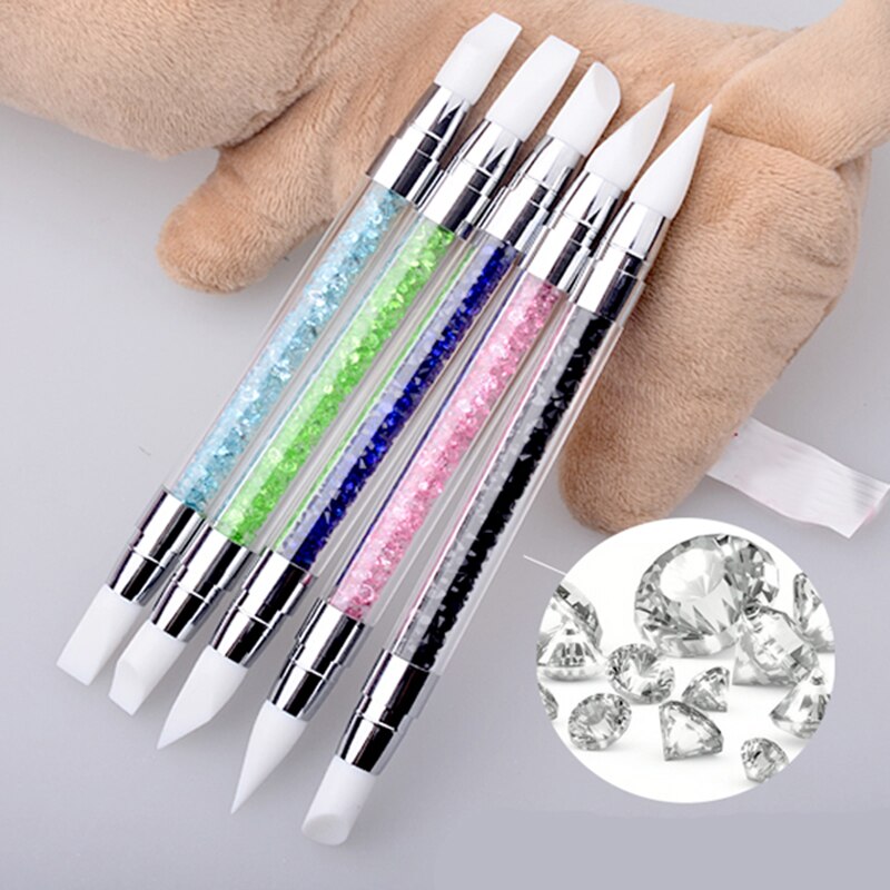 Pinceau à ongles à strass, 1 pièce, pinceau à double pointe en Silicone, tête en Silicone, accessoire à ongles, crayon acrylique à Quartz, 1 pièce