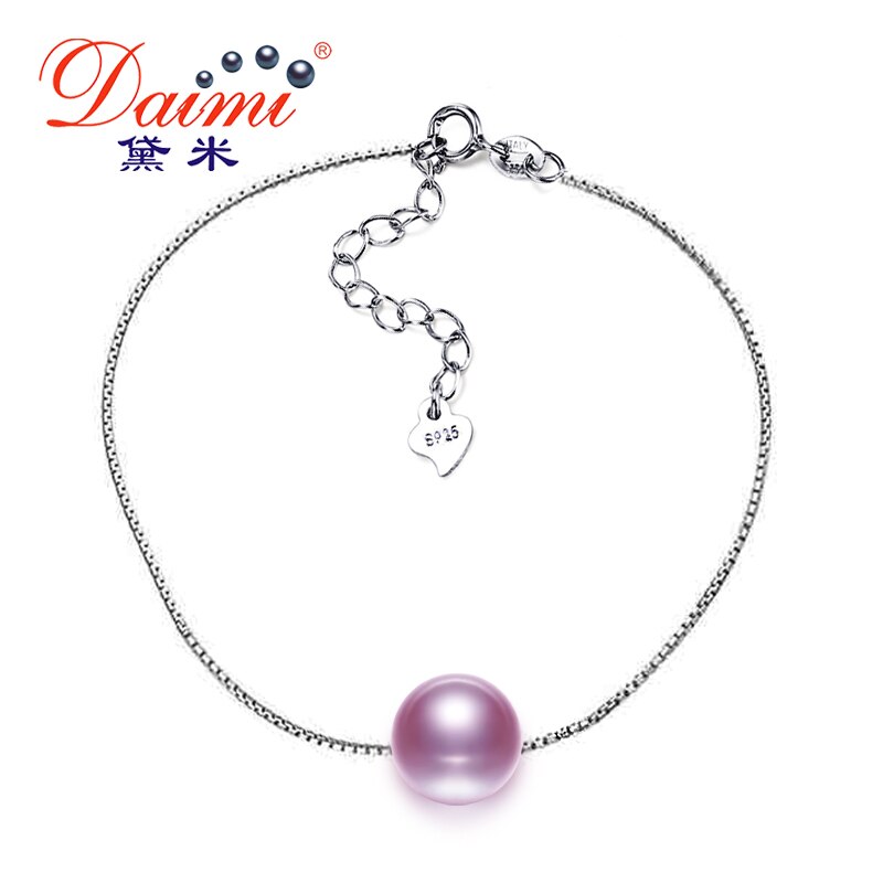 DAIMI Silber Perle Armband 7-7,5mm Runde Süßwasser Perle Armband Weiß/Rosa/Lila Armband Schmuck: Purpurrot