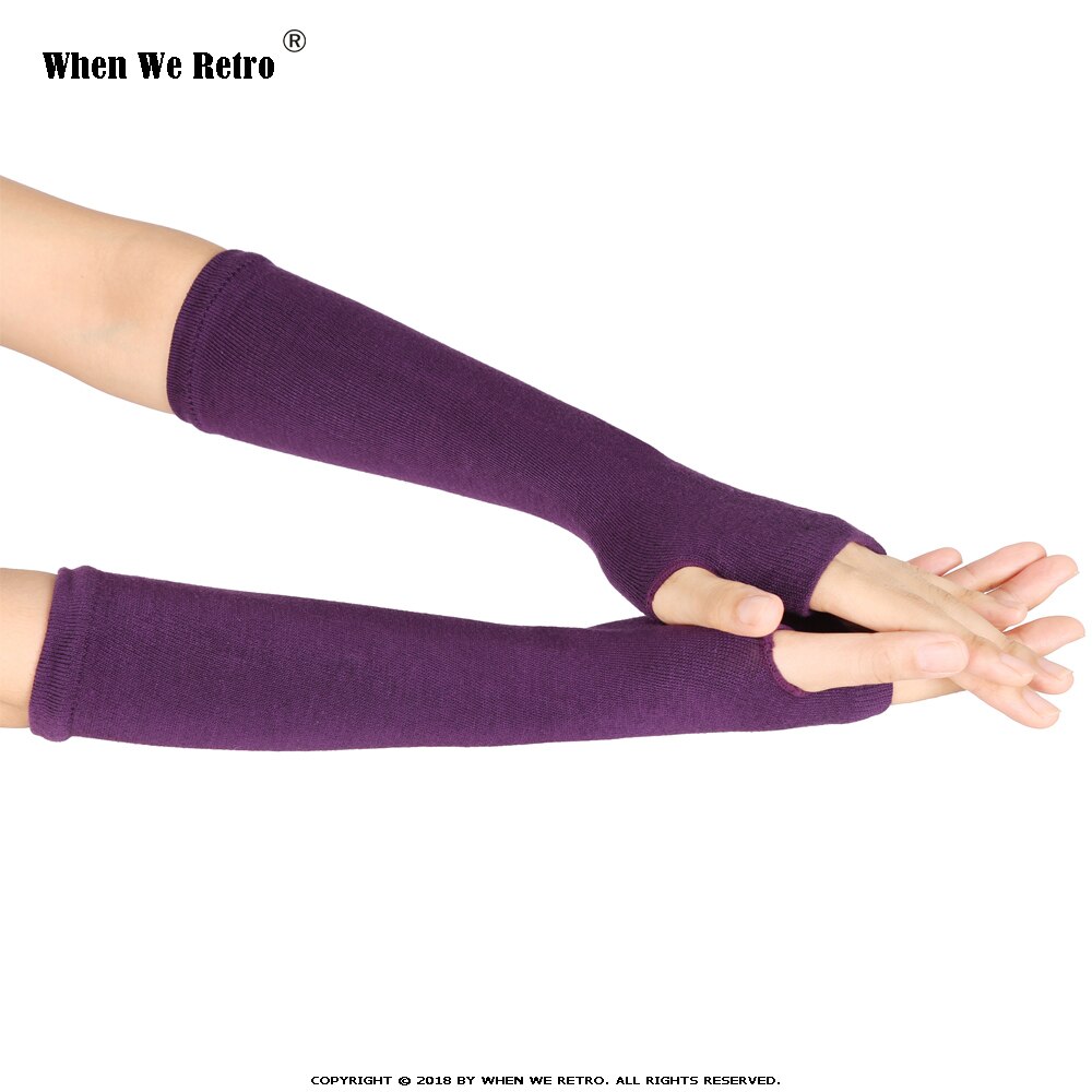 When We Retro Autumn Winter Wrist Arm Hand Arm Warmers Knitted Long Fingerless QY0491 Sleeve Fingerless Gloves Soft Warm Mitten: Purple