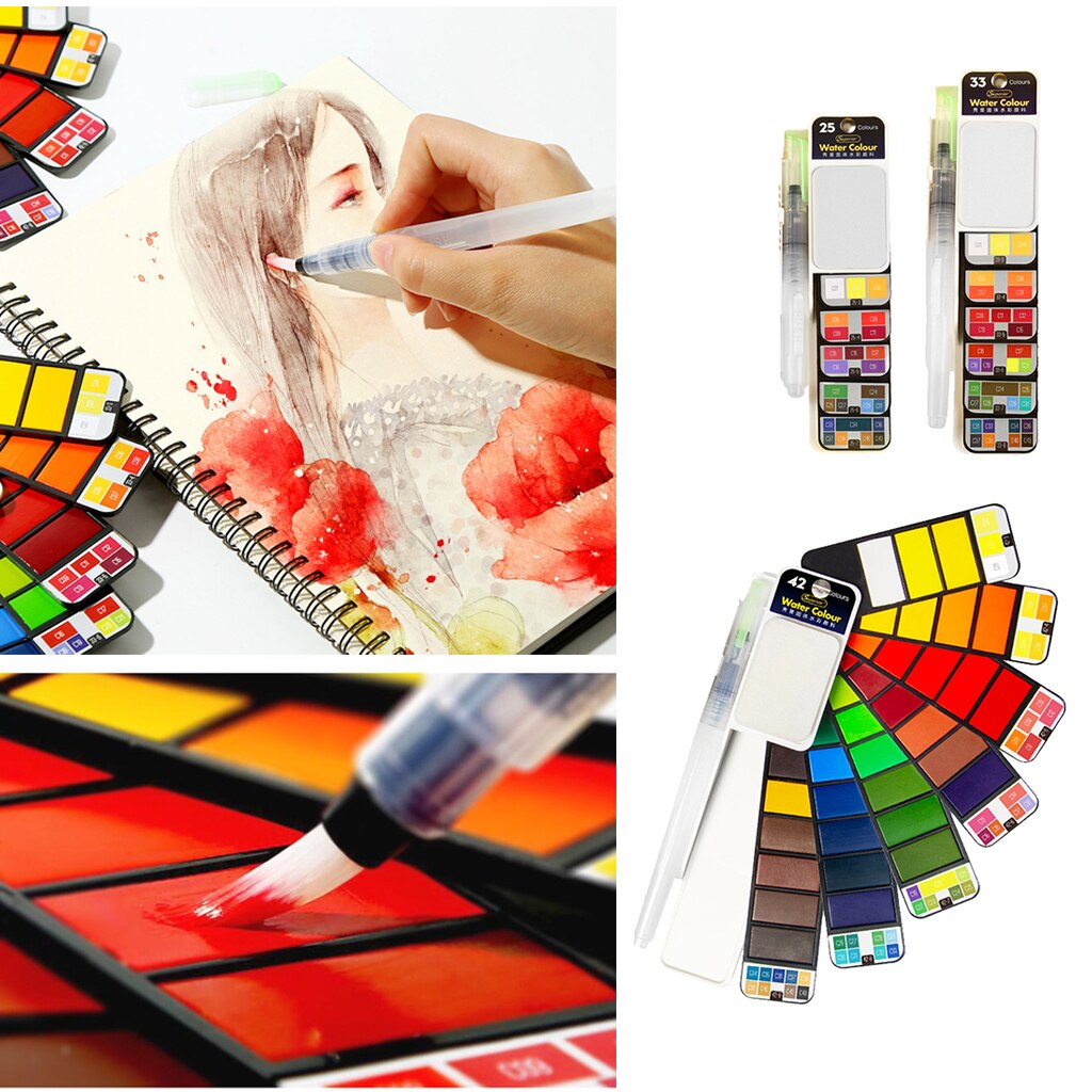 Vibrant Watercolour Paint Set 25/33/42 Pallets Watercolors for Travel Painting