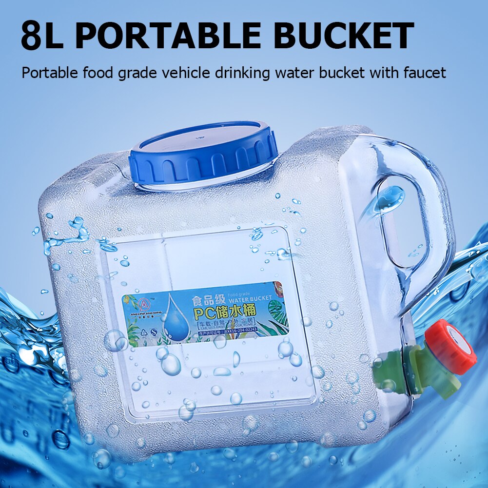 8L Capacity Outdoor Water Bucket Barrel Portable Camping Picnic Hiking Driving Water Tank Container with Fauce Food Grade