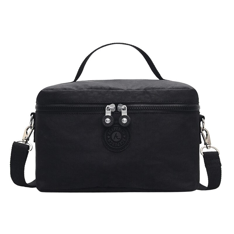 ACEPERCH Women Original Lunch Bags Kids Thermal Cooler Food Insulated Nylon Box Tote Bag Girl Waterproof Travel Lunch Cases Bag: Black