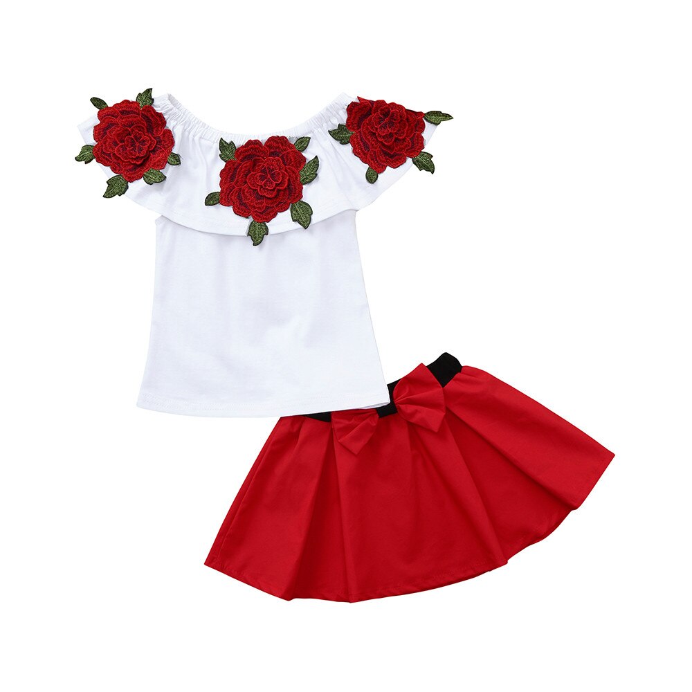 Set di neonate floreali per bambini senza maniche con spalle scoperte ricami rosa top + gonne completi Set gonna estiva panno per bambina: 130 