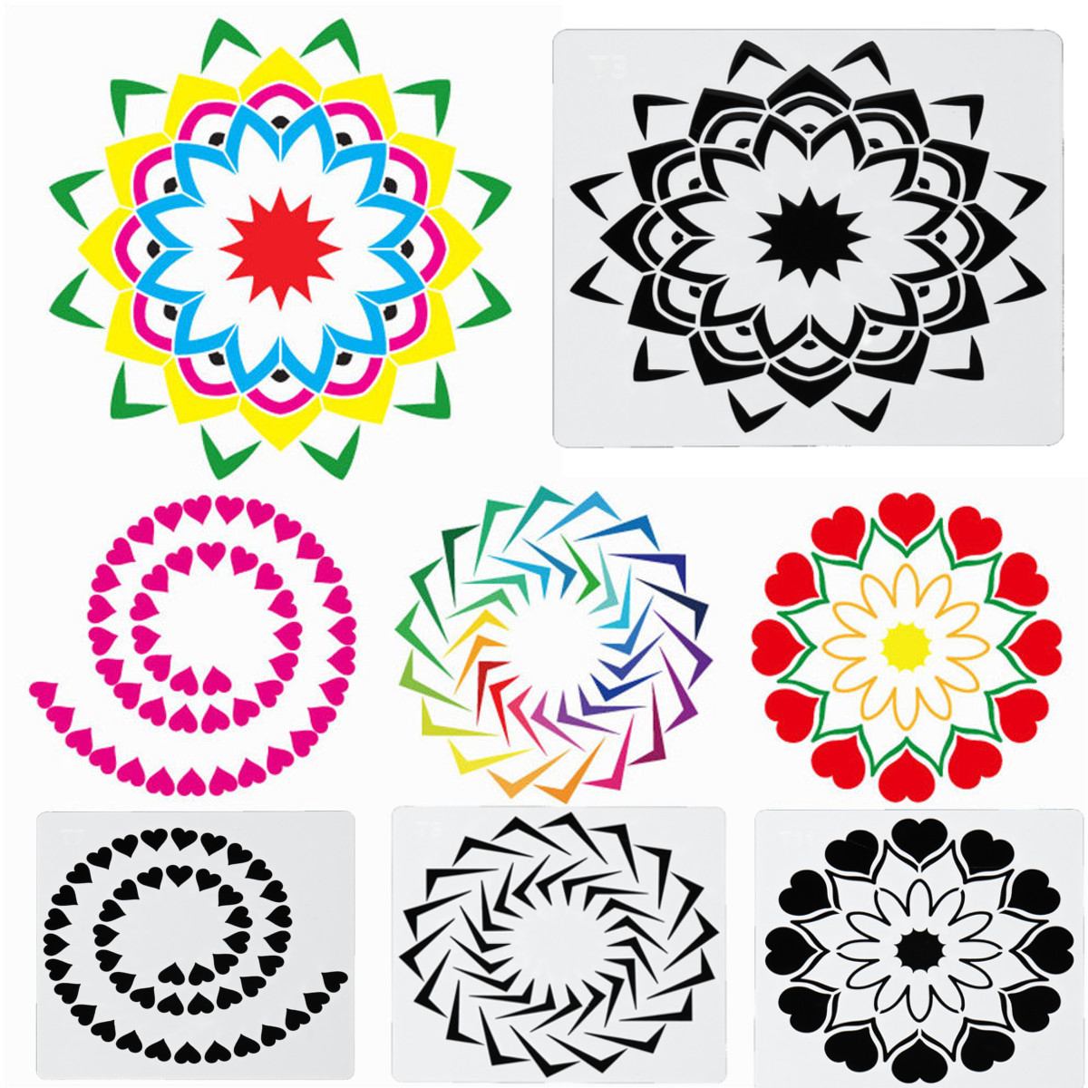 12 stks/set Craft Mandala Extra Sjabloon Steen Schilderen Stencils DIY Scrapbooking Album Papier Kaart Decoratieve Craft Embossing