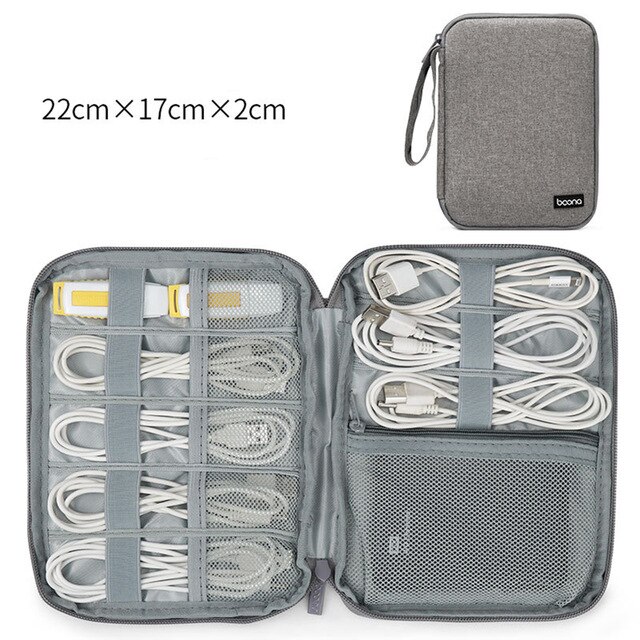 Travel Kit Small Bag Mobile Phone Case Digital Gadget Device Usb Cable Data Cable Organizer Travel Inserted Bag Storage Bag: Grey