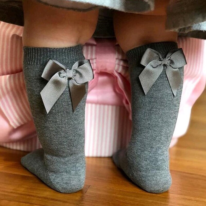 Effen Kleur Lente Zomer Baby Peuter Kinderen Sokken Zachte Katoenen Baby Meisje Sokken Leuke Bows Prinses Meisje Kniekousen