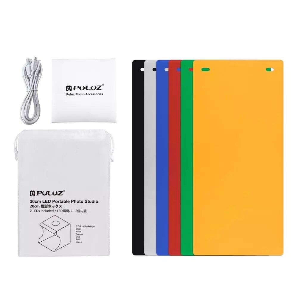 PULUZ 2LED Lightbox Mini Photo Studio Box 1100LM Photography Box Light Studio Shooting Tent Box Kit &amp; 6 Color Backdrops