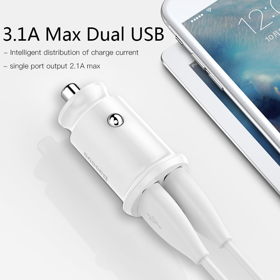 Baseus-Mini cargador USB Dual para coche, adaptador de carga rápida para iPhone X, XS, XR, 11 Pro Max, Samsung S20, Xiaomi Mi 9, 3.1A