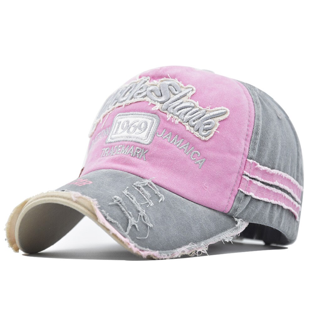 Baseball Caps Men and Women Retro Caps Stitching Letters Baseball Caps Outdoor Sports Sun Hats Washed Denim Tennis Caps: Pink And Grey