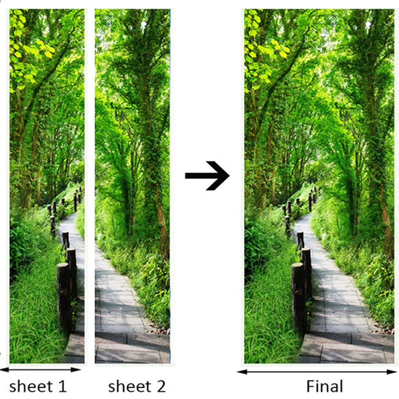 Green Forest Path Landscape Door Sticker Living Room Hotel PVC Self-Adhesive Waterproof Wallpaper 3D Door Decals Papel De Parede