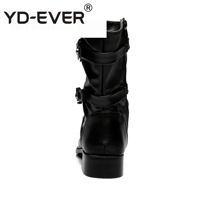 Botas de cuero con hebilla de cinturón para hombre, zapatos góticos con remaches de Metal, por debajo de la rodilla, para primavera y otoño, YD-EVER