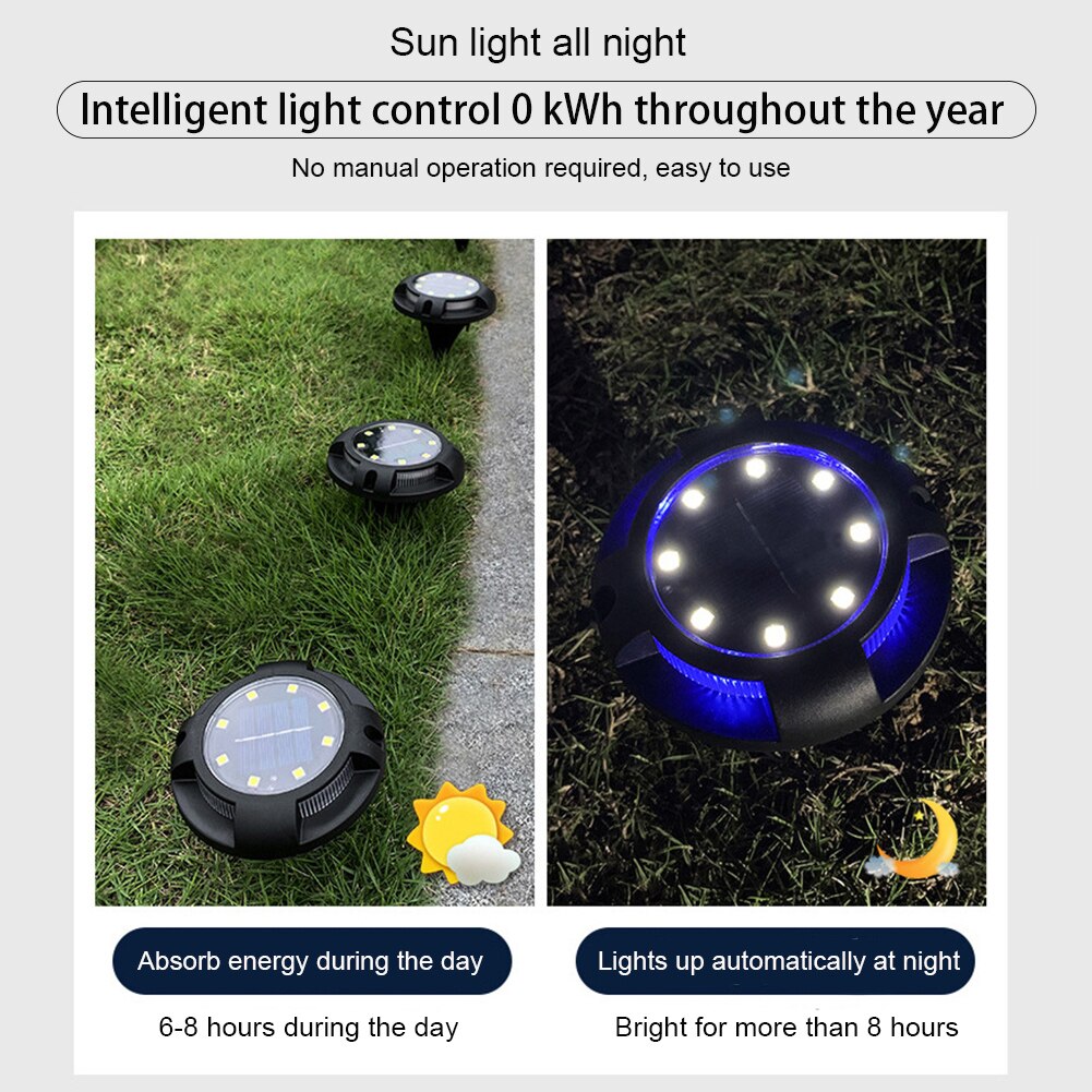 8pcs Waterproof 8 LED Ground Light Sidewalk Landscape Outdoor Garden Decorative Lawn Yard Bright Solar Power Driveway Pathway
