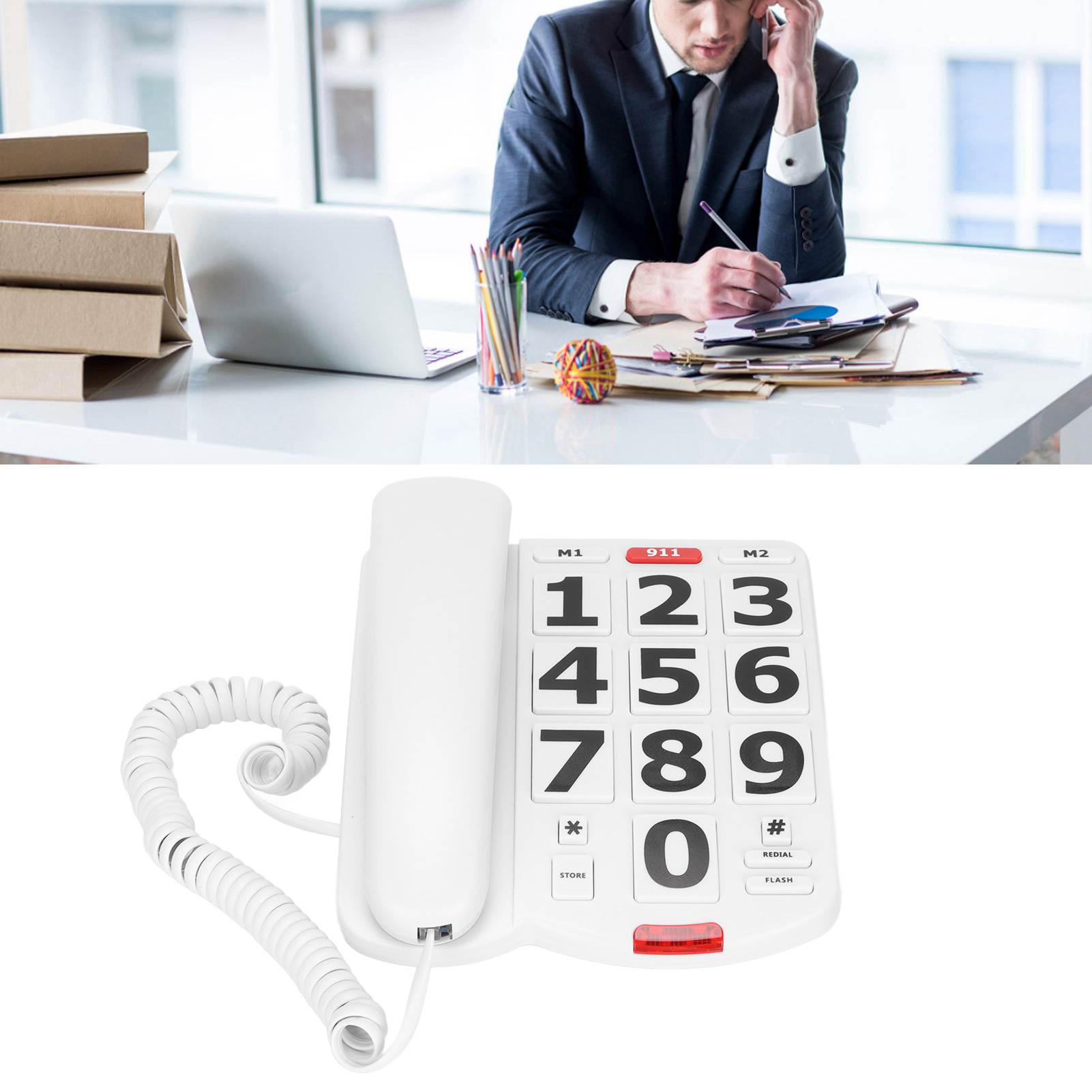 Stora knappar, hållbar, perfekt trådbunden fast telefon med stora knappar, lättlästa stora knappar och superljuda ringsignaler
