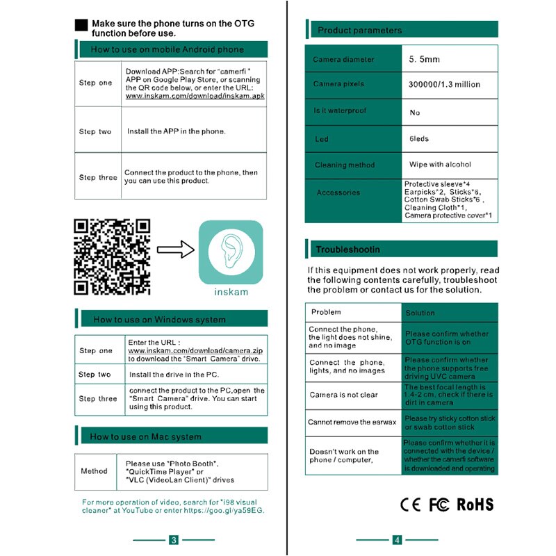 Hd 720p draagbare wifi-pen-otoscopen voor iphone en android-pc's, video's voor het inspecteren van oorsmeer, oordopjes en 3 -in- 1- camera's