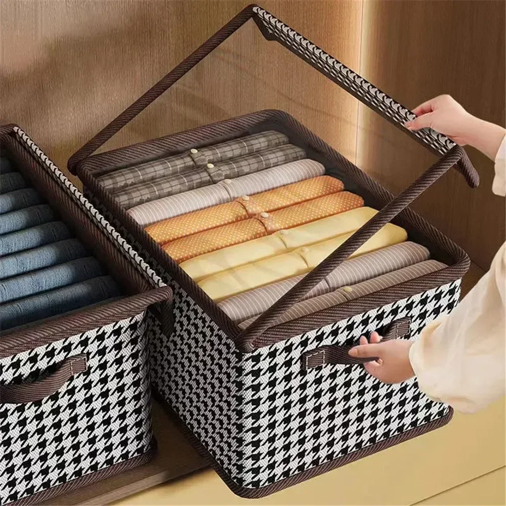 Caja de almacenamiento de ropa con tapa transparente, camiseta, pantalones, organizador de ropa interior, armario para dormitorio, cajones, ahorro de espacio