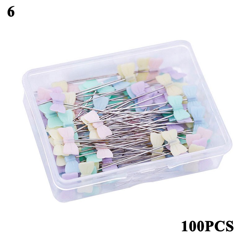 Pin de posicionamiento para manualidades, alfiler de cabeza plana en caja con bordado de dibujos animados, accesorios de costura, alfileres de mosaico bordados, 100 Uds.: 6