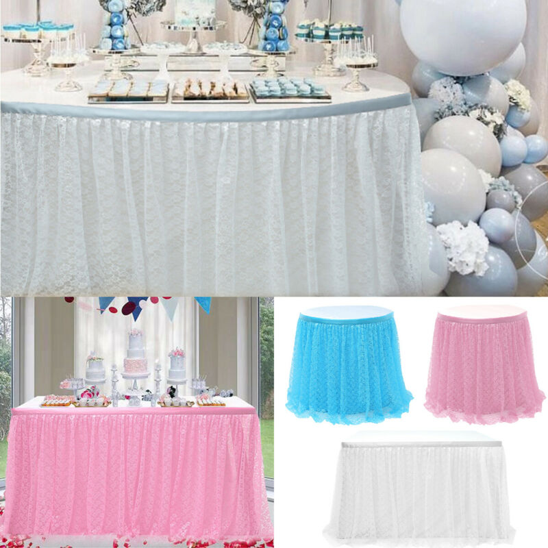 Falda de tul con tutú para mesa, mantel de encaje Floral Vintage para de boda, Baby Shower y cumpleaños