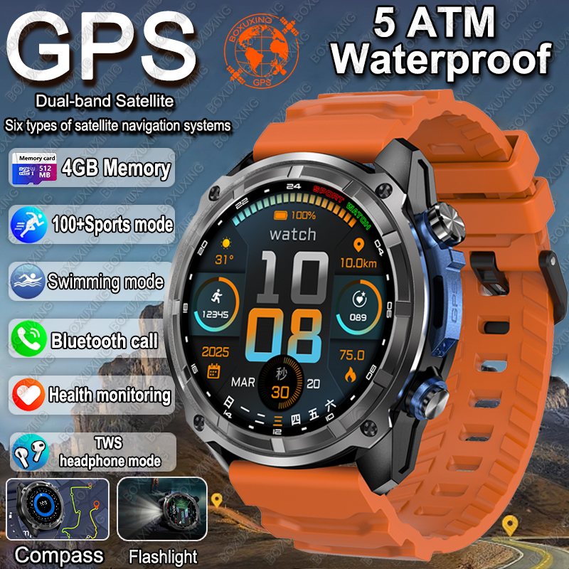 Novo gps militar relógio inteligente masculino mapas offline 5atm à prova dwaterproof água 4gb de memória 860 mah player vídeo bússola natação esportes smartwatch: green