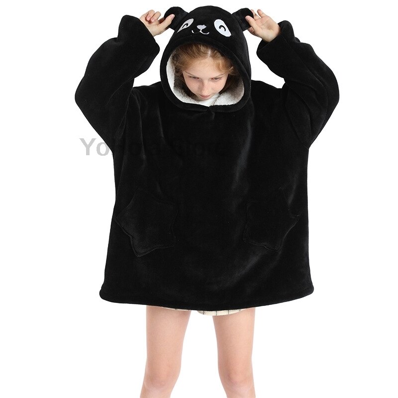 Winter Children Cartoon Dog Pajamas Sleepwear Sweater for Baby Kids Girls Oversize Clothes Warm Fleece Hoodies Boys Outfits