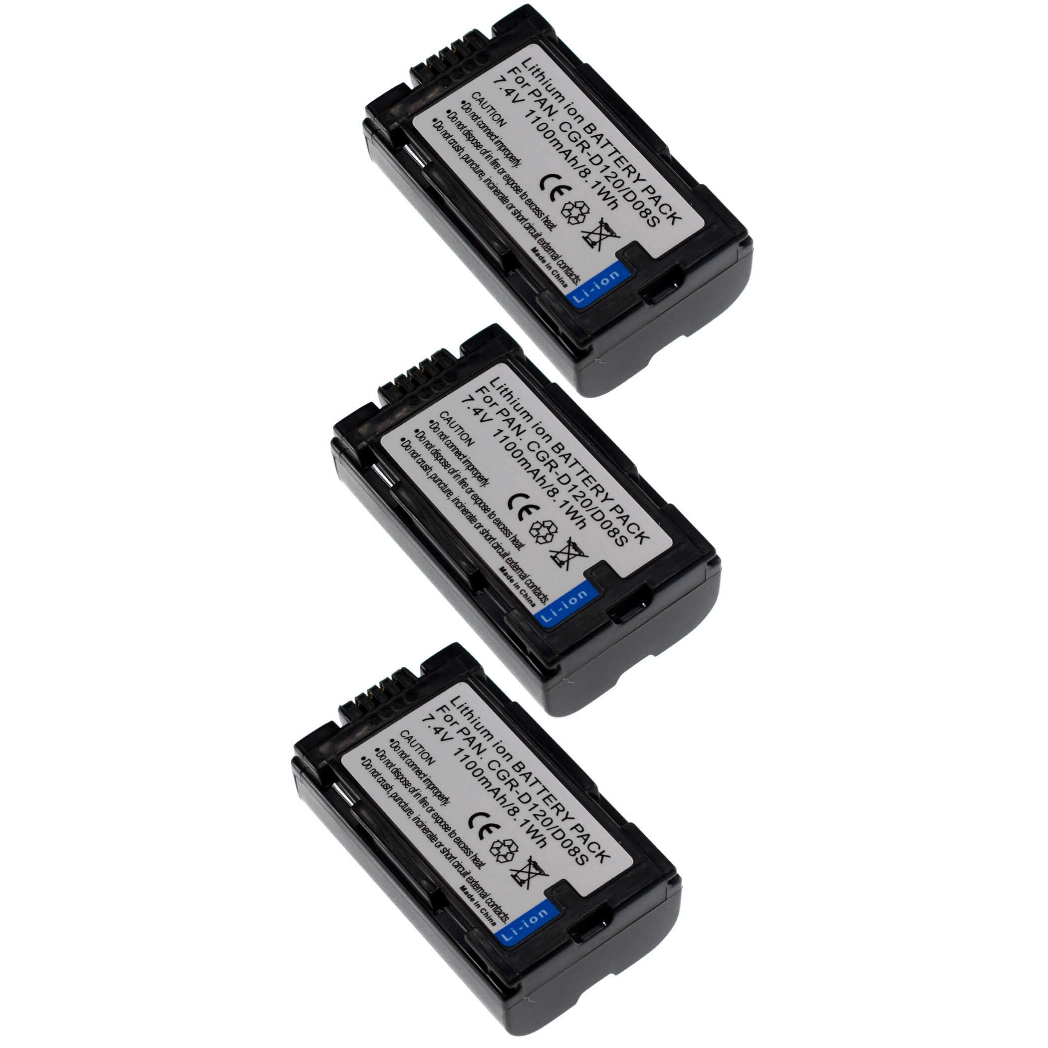 2pcs CGR-D120 D20 D08 Li-Ion Battery Pack for Panasonic D08R D08S Camcorder: 3 Battery