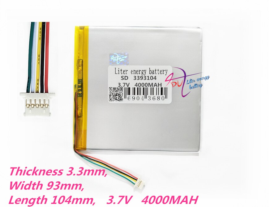 5 draad Liter energie batterij 3393104 3.7V 4000MAH Universele Li-Ion batterij voor tablet pc 7 inch 8 inch 9 inch 10 inch