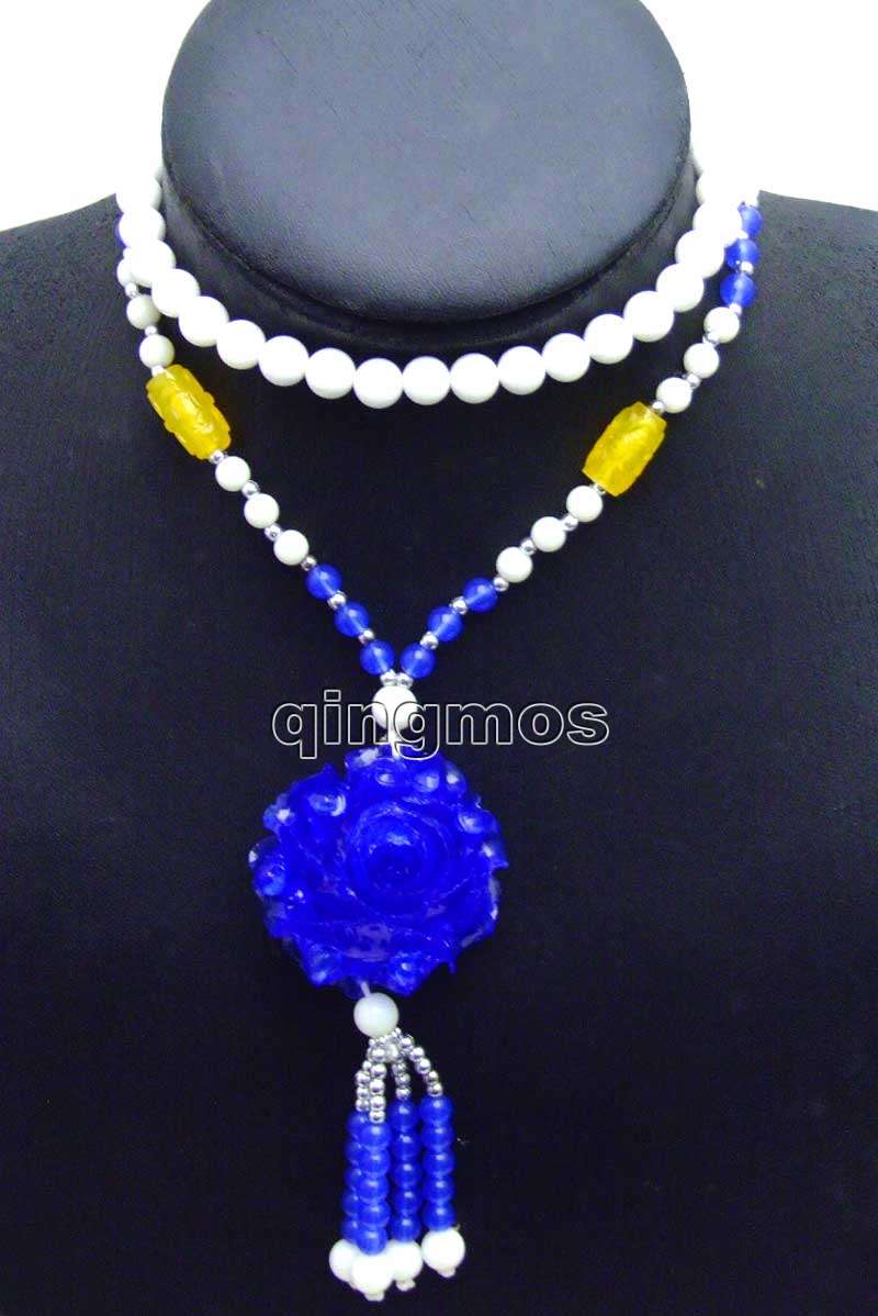 groß 40mm Blaue Blume bilden anhänger Lange 26 &quot;zur Seite fahren halskette Dame Charme Schmuck-nec5878