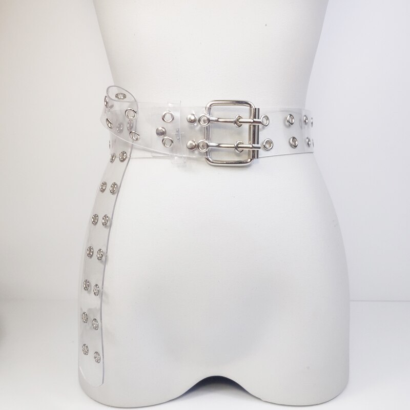 Zwei Reihe PVC Klar Gürtel Für Frauen Stift Schnalle Weiblichen Weiß Taille Hosen transparent Gürtel Damen Jeans Tülle Gürtel 154: Stil-1(nur-Gürtel)