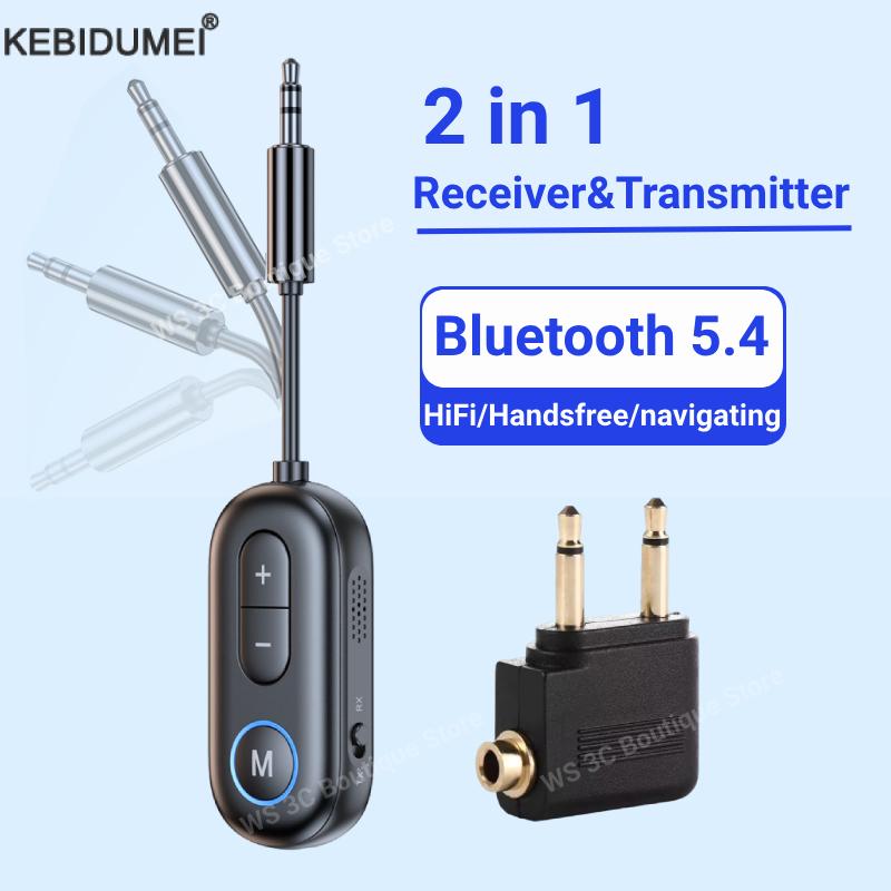 Bluetooth 5.4 Audio Receiver Transmitter 3.5mm AUX Jack Airplane USB Dongle Wireless Adapter for TV PC Headphone Car kit Speaker