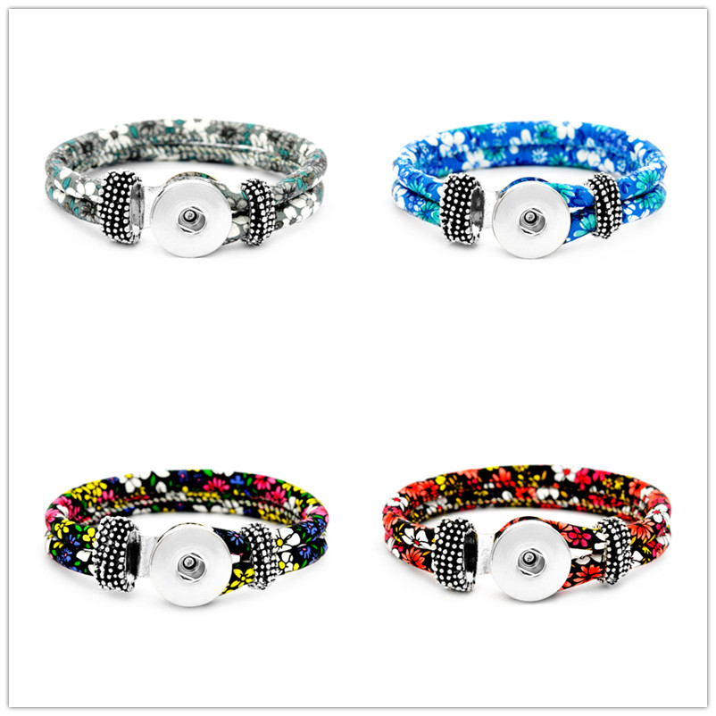 Neue SE0047 Bunte Blumen Weiche Leder schnappen Armreif Armbänder passen 18MM druckknopf schmuck