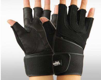 Vægtløftning glovessoft læder gym handsker med håndledsstøtte dobbelt syede fingre og håndflade åndbar mesh lycra o: Sort læder / 20to 21cm bred