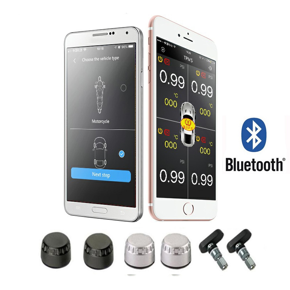 Pneumatici moto di Allarme 2 Sensore di Moto del Sistema TPMS Interno Esterno Senza Fili di Bluetooth 4.0