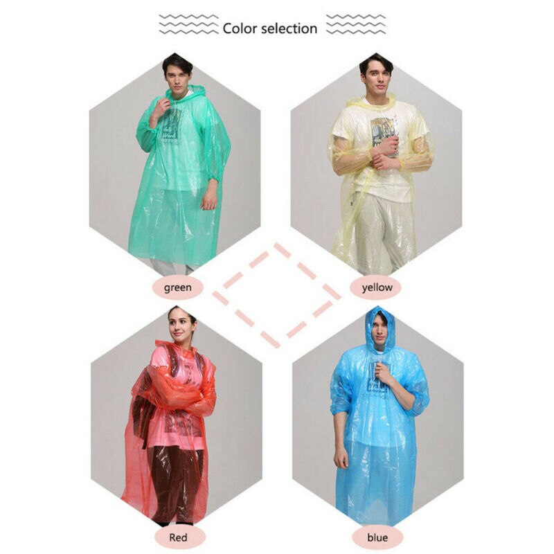 Chubasquero para adultos, impermeable, de plástico, desechable, Poncho para lluvia, capucha para mujer y hombre